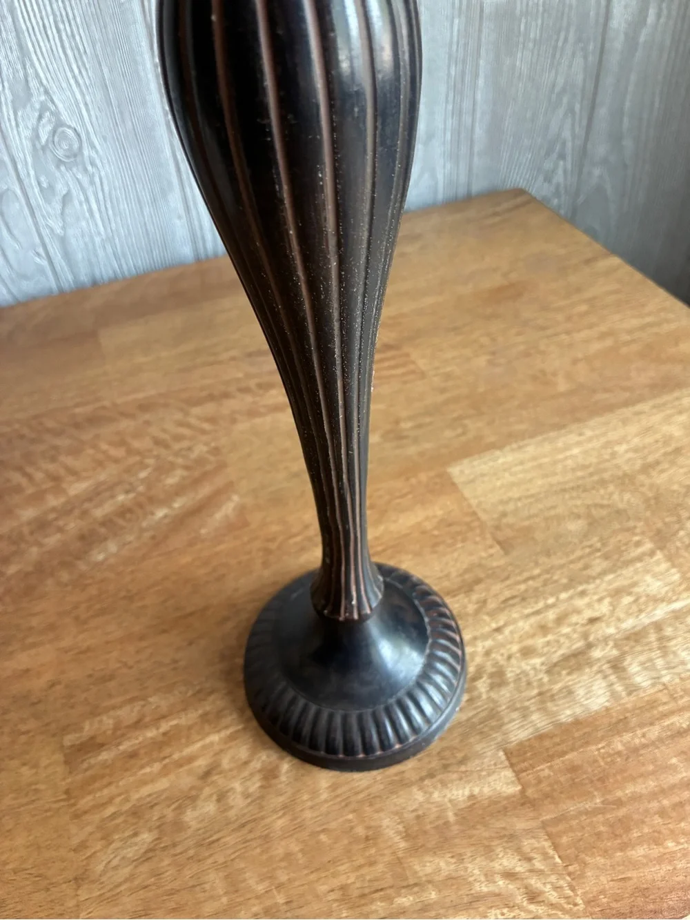 Vintage like Red Taper Candle with Black Metal Candlestick   Very heavy